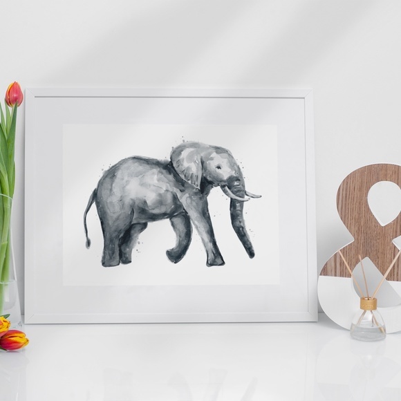 Wall Art Cute Watercolor Elephant Portrait Print Unframed - Picture 6 of 7